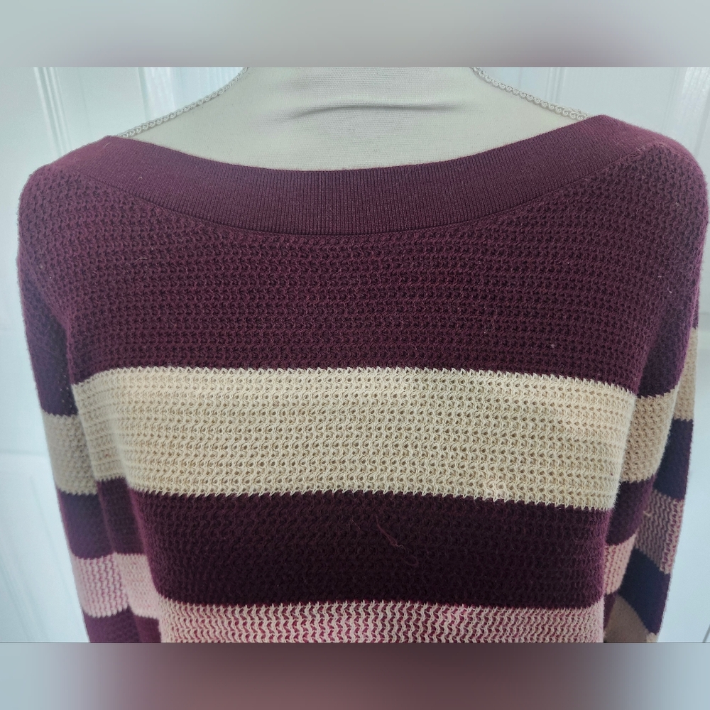 Market & Spruce Size 2X Long Sleeve Burgandy/Pink/Creame Colored Stripes